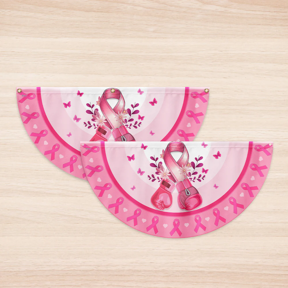 Breast Cancer Awareness Pink Boxing Gloves Non-Pleated Fan Flag