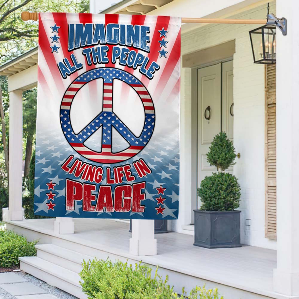 Hippie Peace Sign American Flag Imagine All The People Living Life In Peace