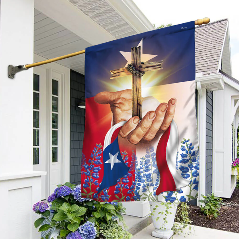Texas Bluebonnets Christian Cross Texas Flag