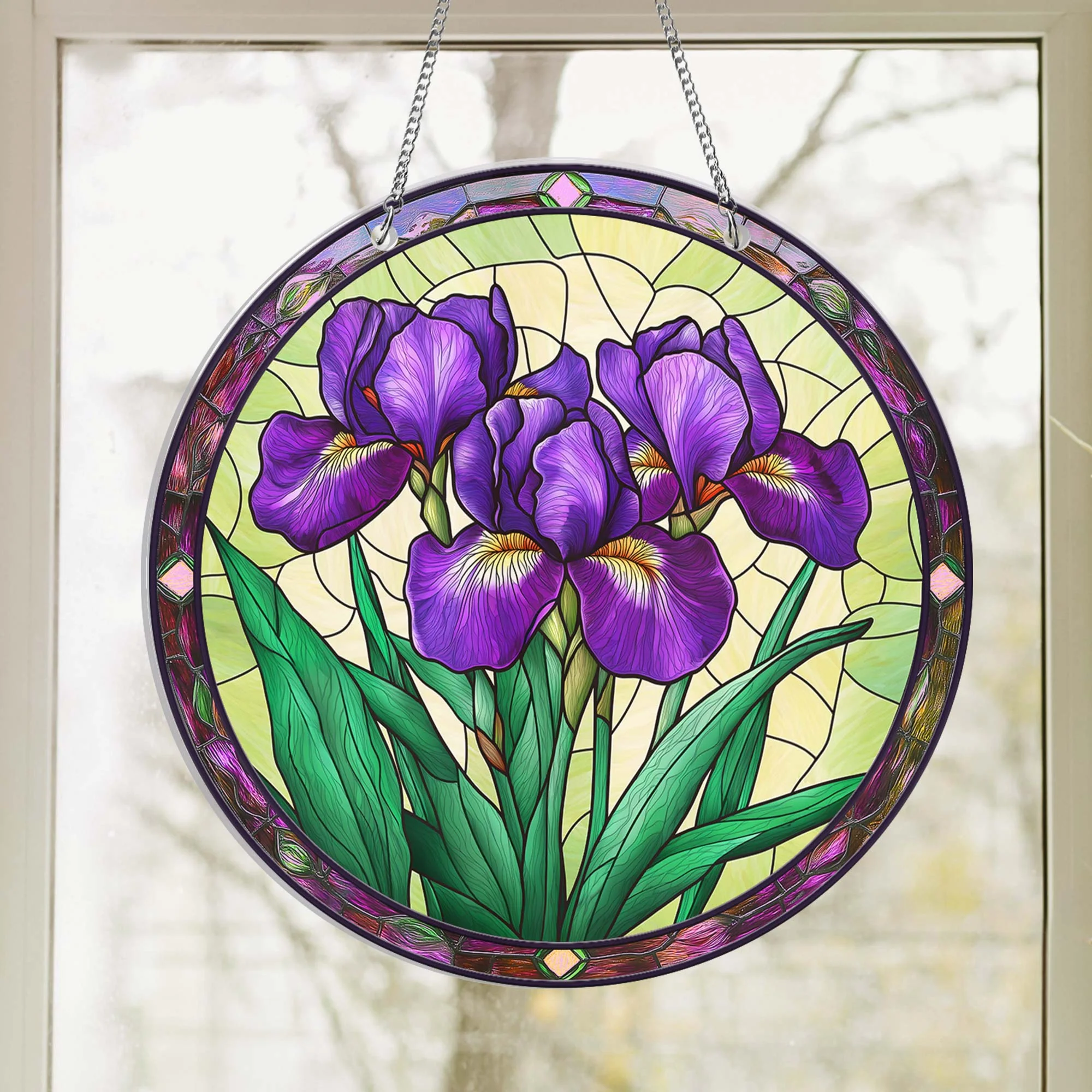 Purple Iris Flower Suncatcher Acrylic Hanging Sign