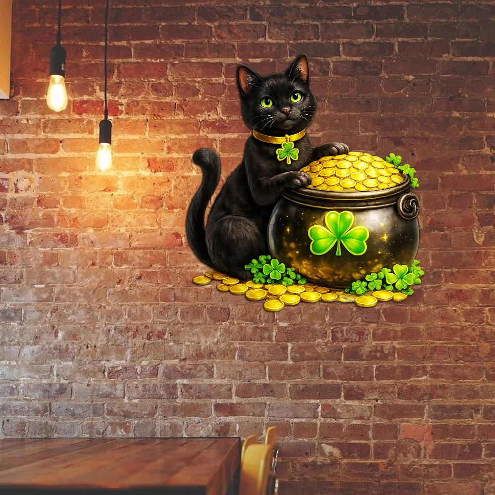Black Cat Hanging Metal Sign, Lucky Cat Irish St Patrick's Day Decor