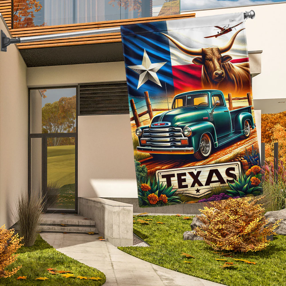 Texas Pickup Truck Texas Longhorn Cattle Flag, Farm Flag