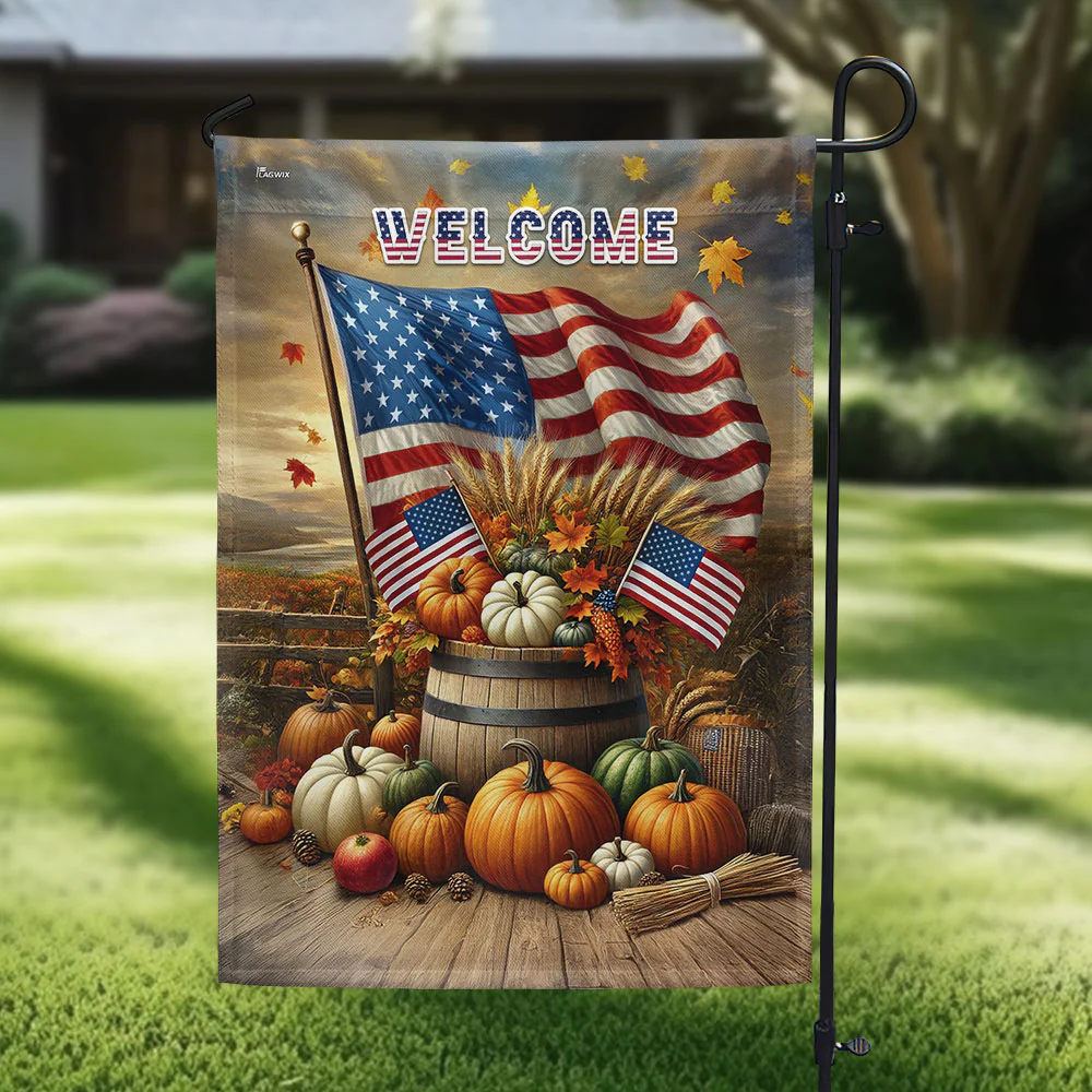 Fall Pumpkins Thanksgiving American Flag