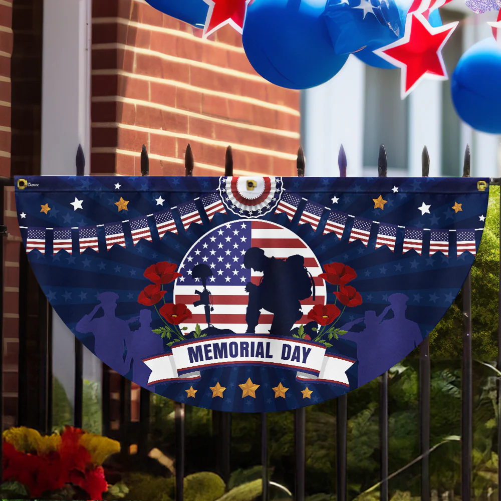 Memorial Day Veteran Kneeling Non-Pleated Fan Flag