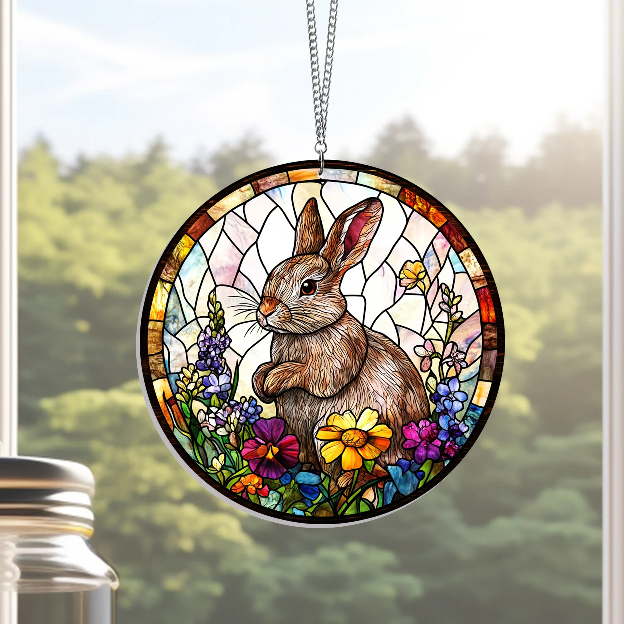 Easter Bunny Eggs Suncatcher  Acrylic Hanging Sign