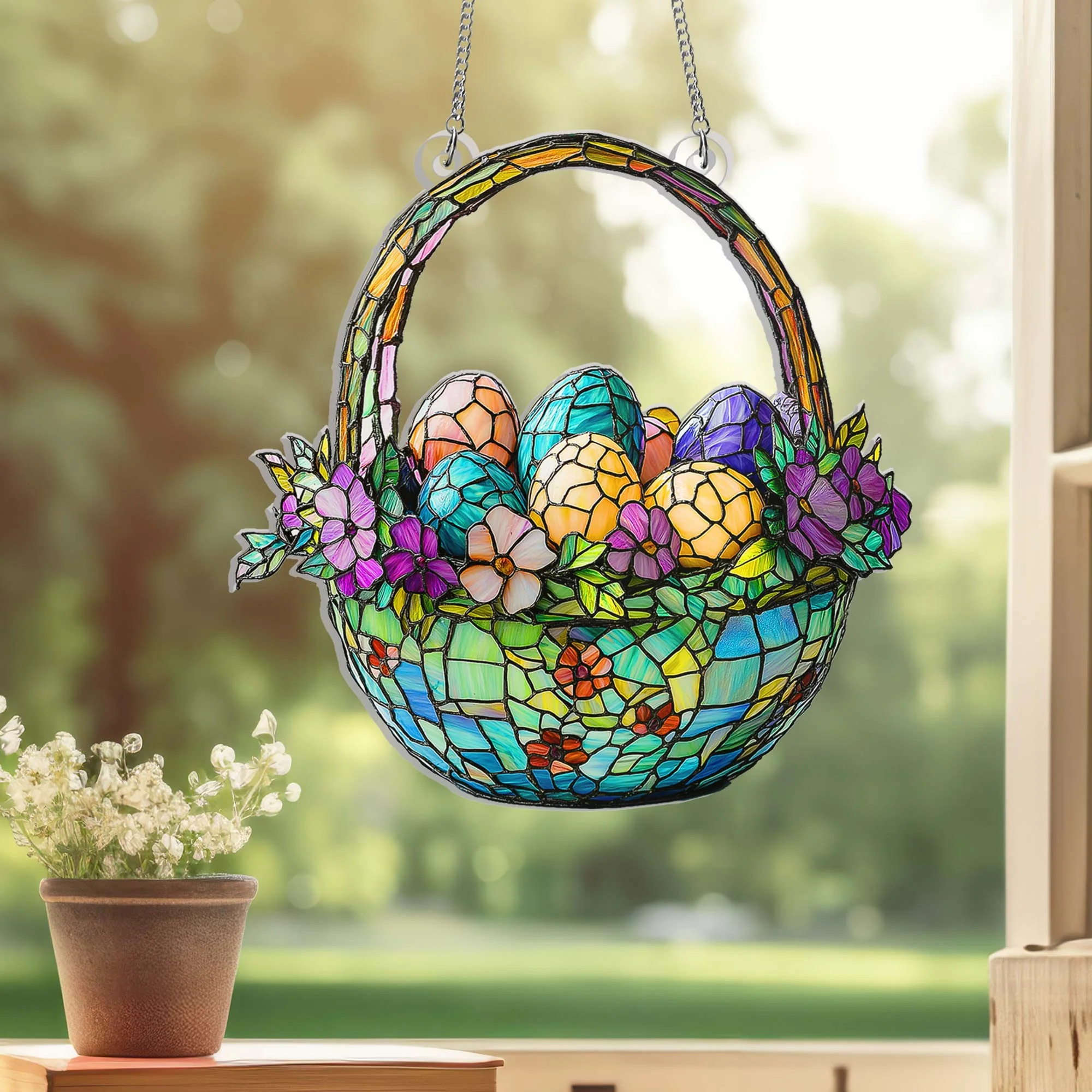 Easter Eggs Basket Acrylic Suncatcher Window Hanging