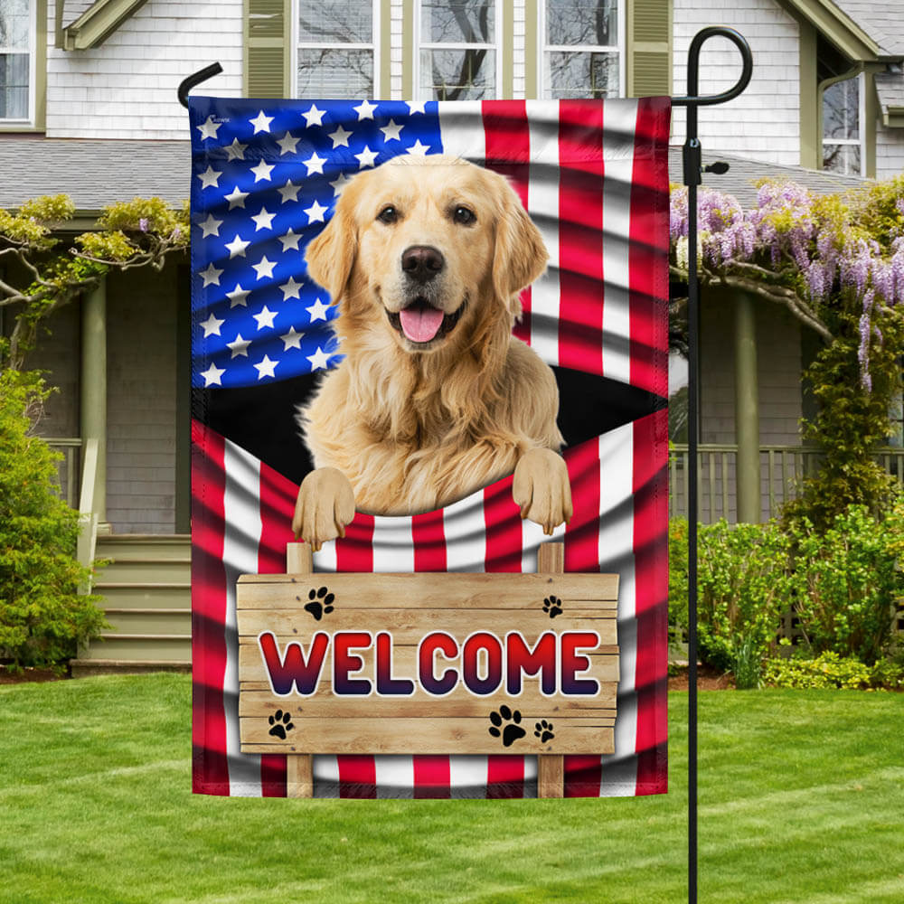 Golden Retriever Dog Welcome American Flag TQN1135Fv2 3-Day Shipping