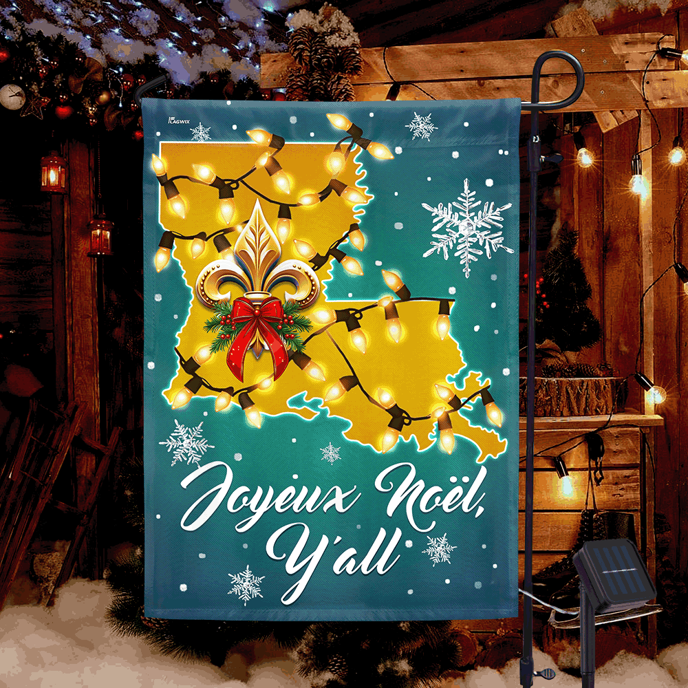 Louisiana Joyeux Noël Y’all Merry Christmas Solar LED Garden Flag  3-Day Shipping