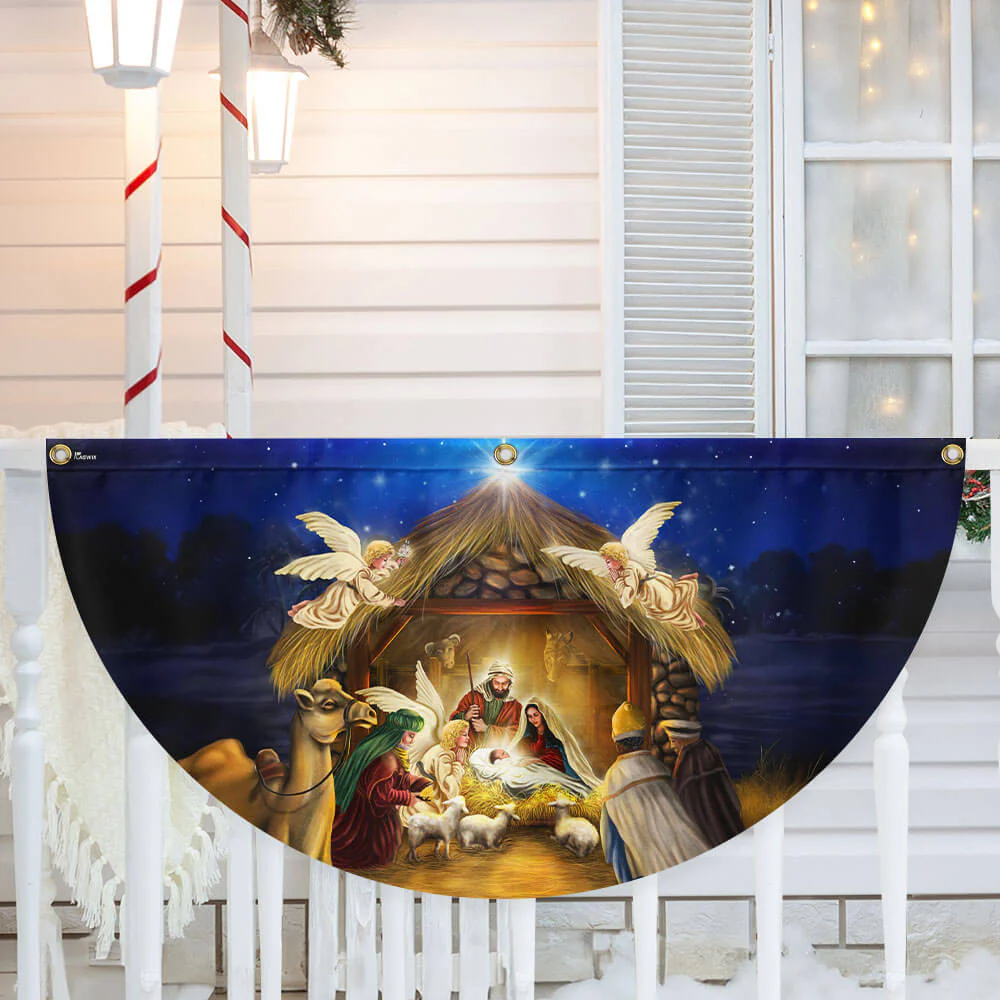 Oh Holy Night Nativity Scene The Birth Of Jesus Christ Non-Pleated Fan Flag