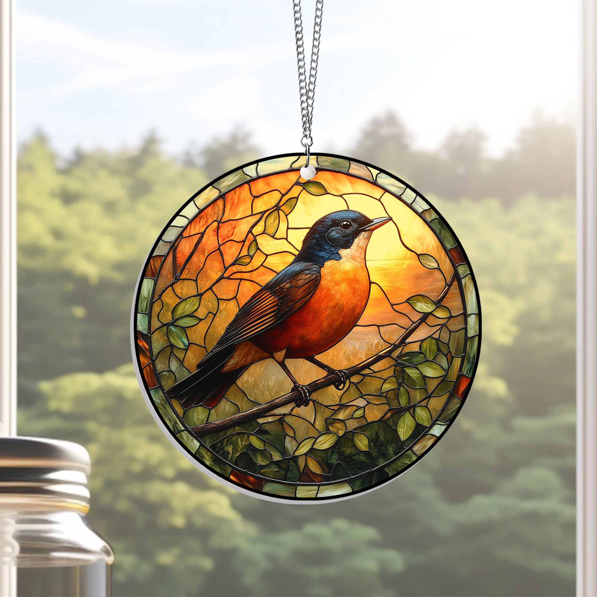 American Robin Bird Acrylic Suncatcher Window Hanging