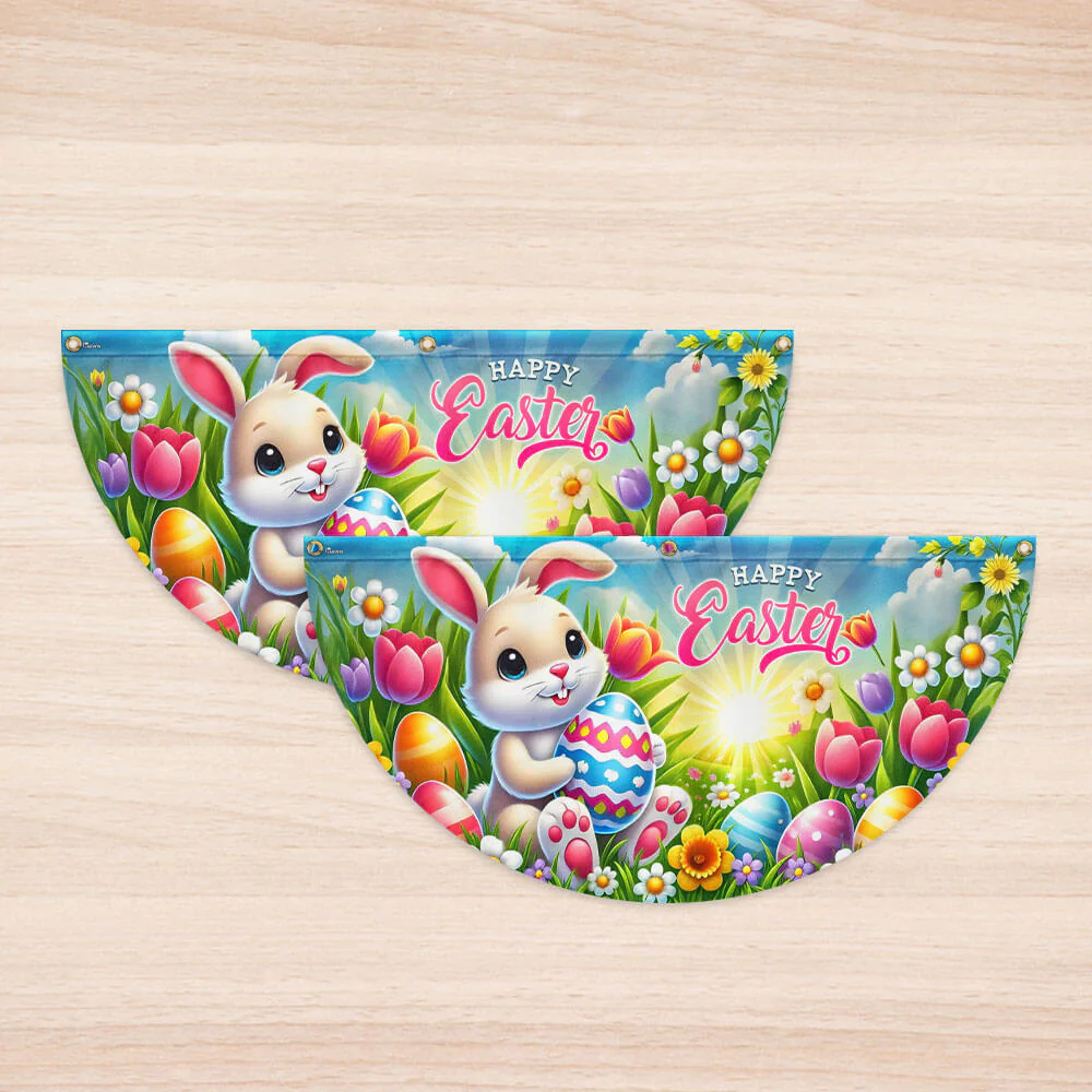 Happy Easter Bunny Rabbit Non-Pleated Fan Flag