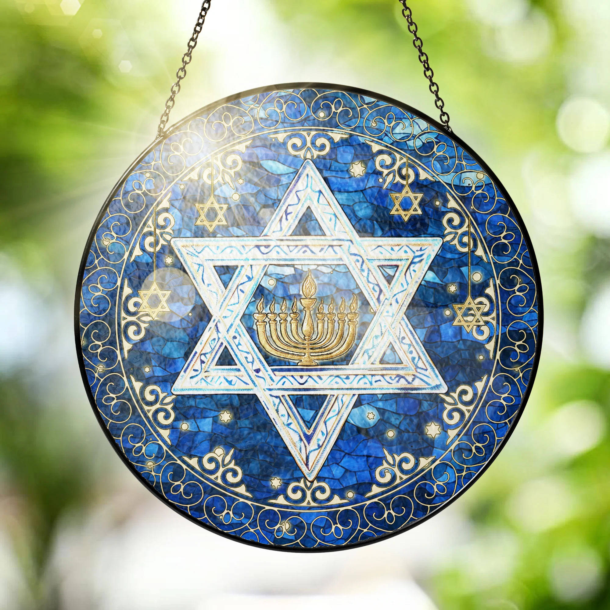 Jewish Star of David, Christmas Hanukkah Stained Glass Suncatcher 3-Day Shipping