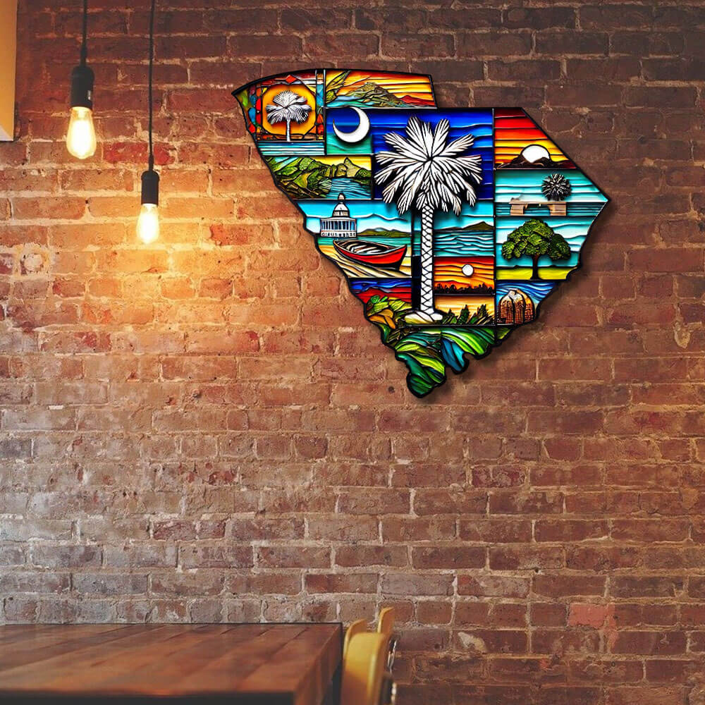 South Carolina Colorful Map State Hanging Metal Sign