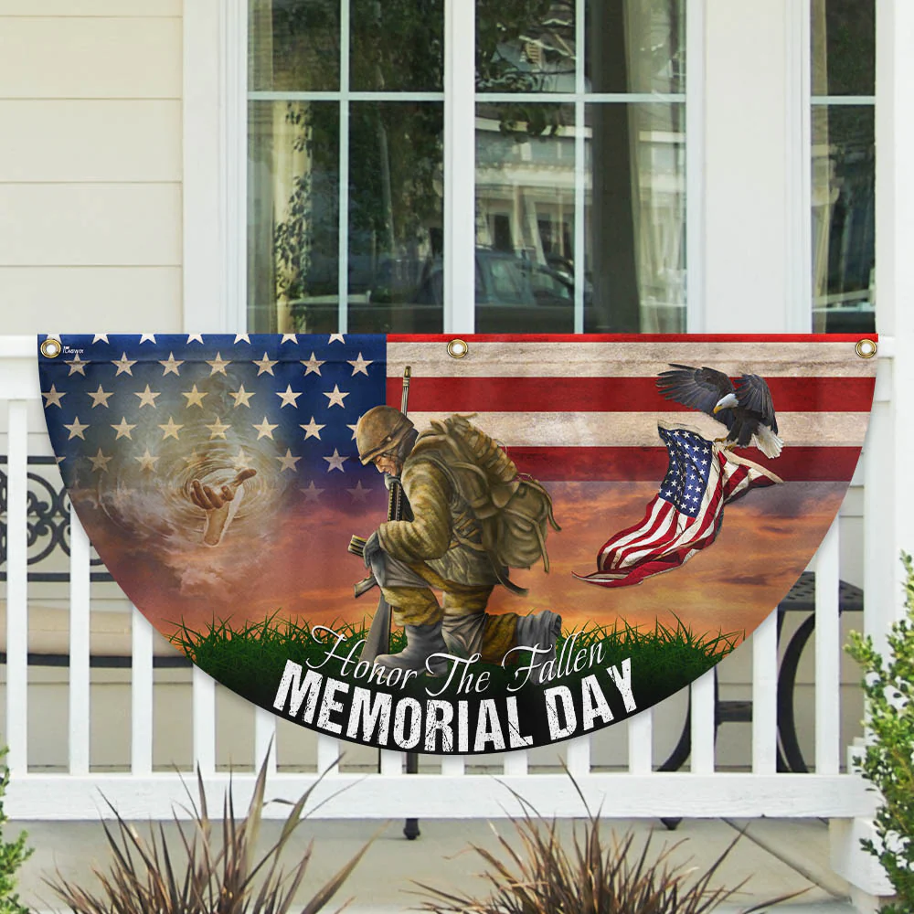 Memorial Day Honor The Fallen American Veteran Eagle Non-Pleated Fan Flag