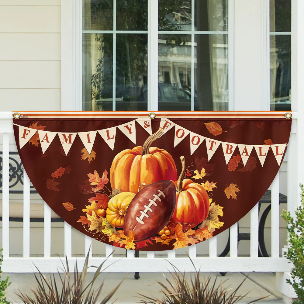Fall Family And Football Non-Pleated Fan Flag