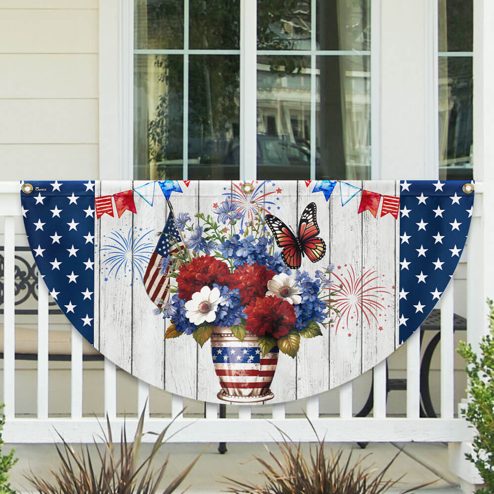 Bimipi American Flag - Patriotic Flowers Vase Happy Independence Day 4th of july Non-Pleated Fan Flag