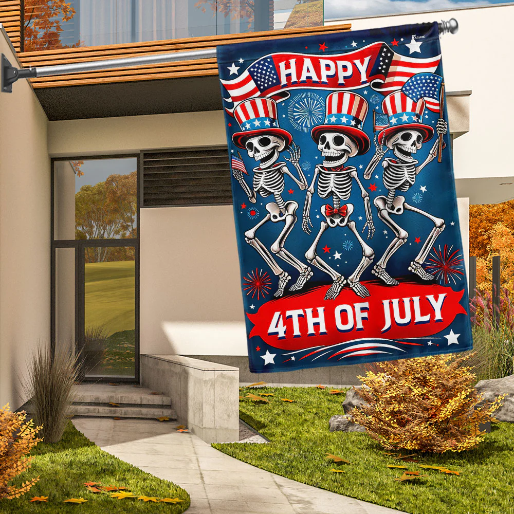 Bimipi American Flag - 4th Of july Skeleton Flag | Canvas American Flag for Garden