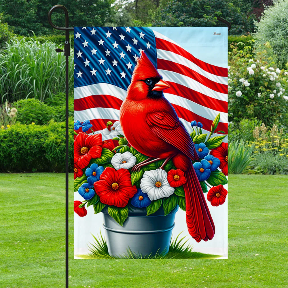 Bimipi American Flag - Patriotic Cardinal Floral 4th of july American Flag