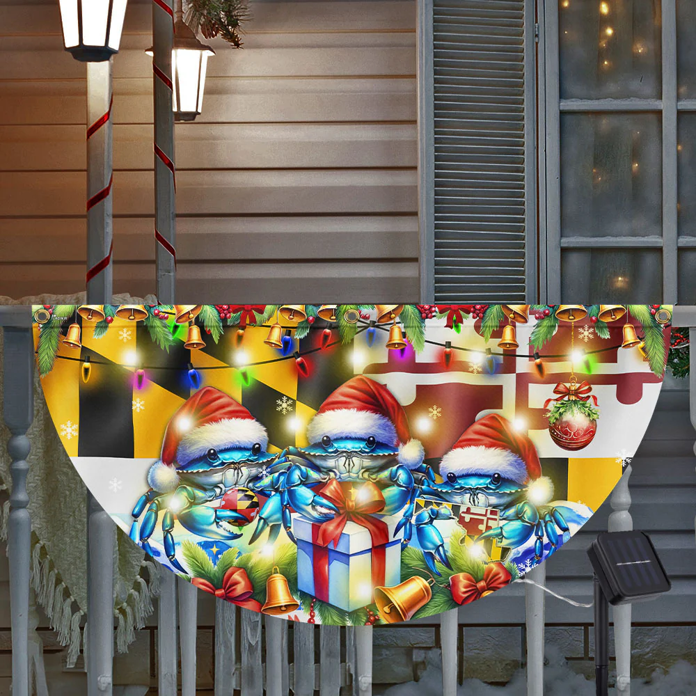 Maryland Blue Crabs Merry Christmas Solar Led Fan Flag