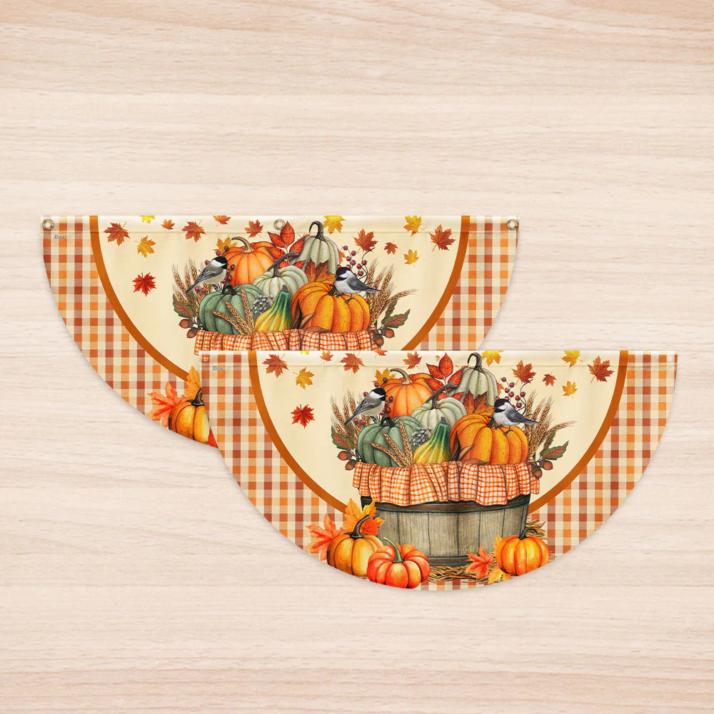 Fall Flag Autumn Chickadees Bird Pumpkins Fall Non-Pleated Fan Flag