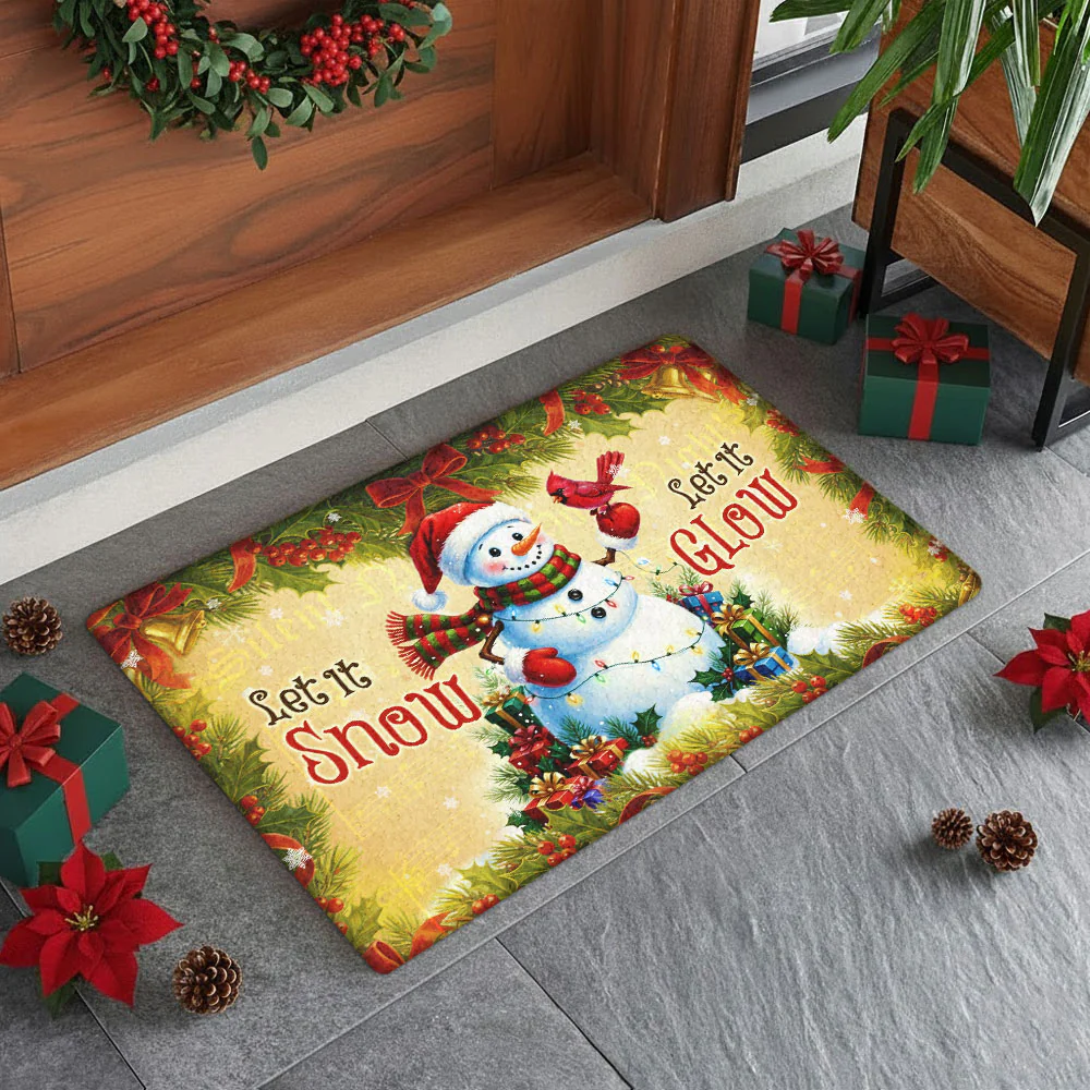 Let It Snow Snowman Christmas Doormat for Winter Holiday Decorations