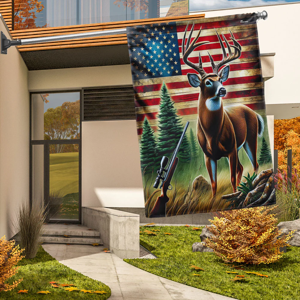 Deer Hunting American Flag