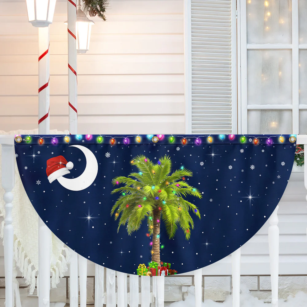 South Carolina Christmas Palm Tree Non-Pleated Fan Flag  3-Day Shipping