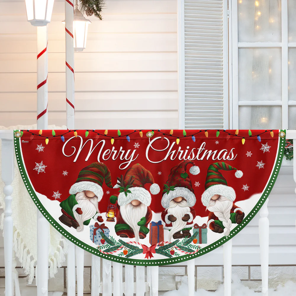 Merry Christmas Gnomes Non-Pleated Fan Flag