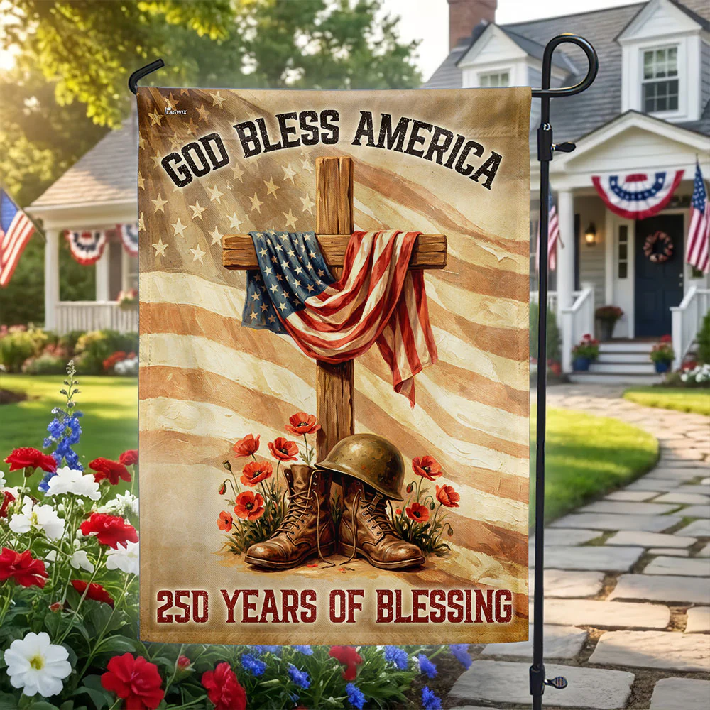 250 Years of Blessing Flag, Memorial Day Patriotic Cross American Flag