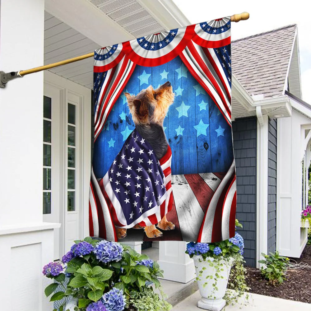 Bimipi American Flag - Happy 4th Of july. Yorkie, Yorkshire Terrier Patriotic Dog, American Flag Wrapped in Glory TPT898Fv6