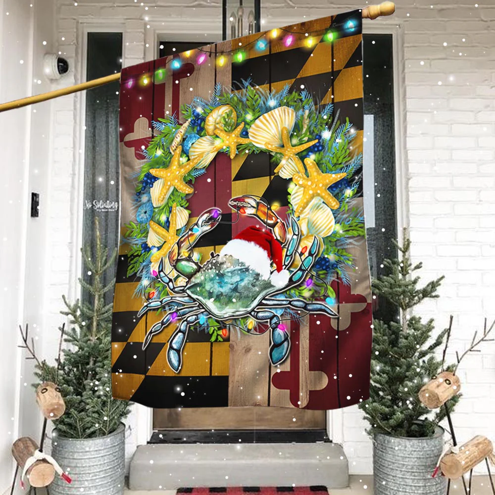 Blue Crab Maryland Christmas Flag