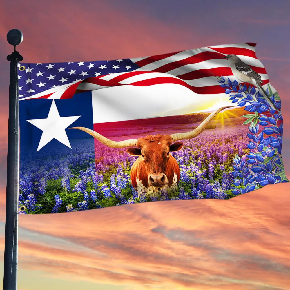 Texas Longhorns Bluebonnets Mockingbird, Texas Flag
