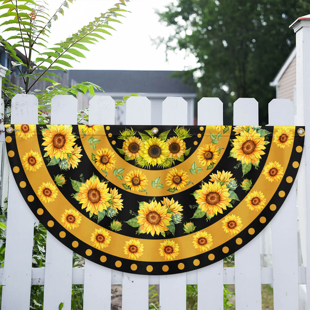 Sunflower Hippie Welcome Non-Pleated Fan Flag