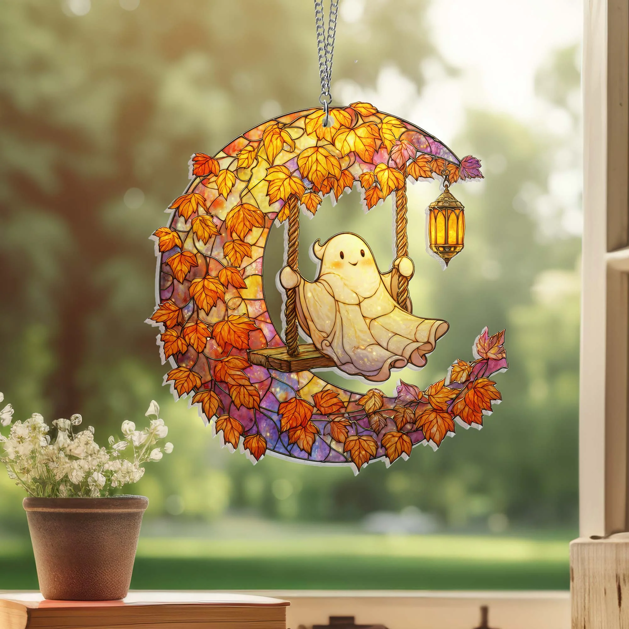 Halloween Cute Ghost Suncatcher - Window Hanging Ornament for Fall Decor