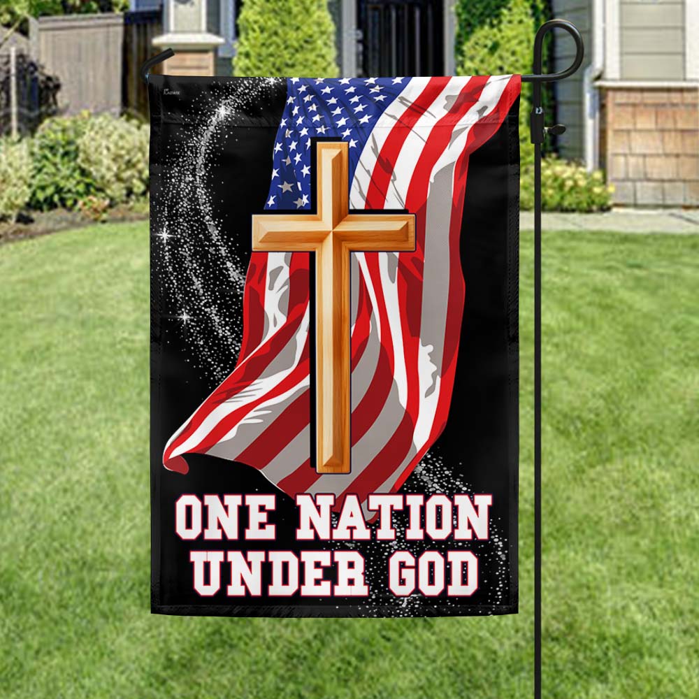 One Nation Under God Christian Cross American Flag