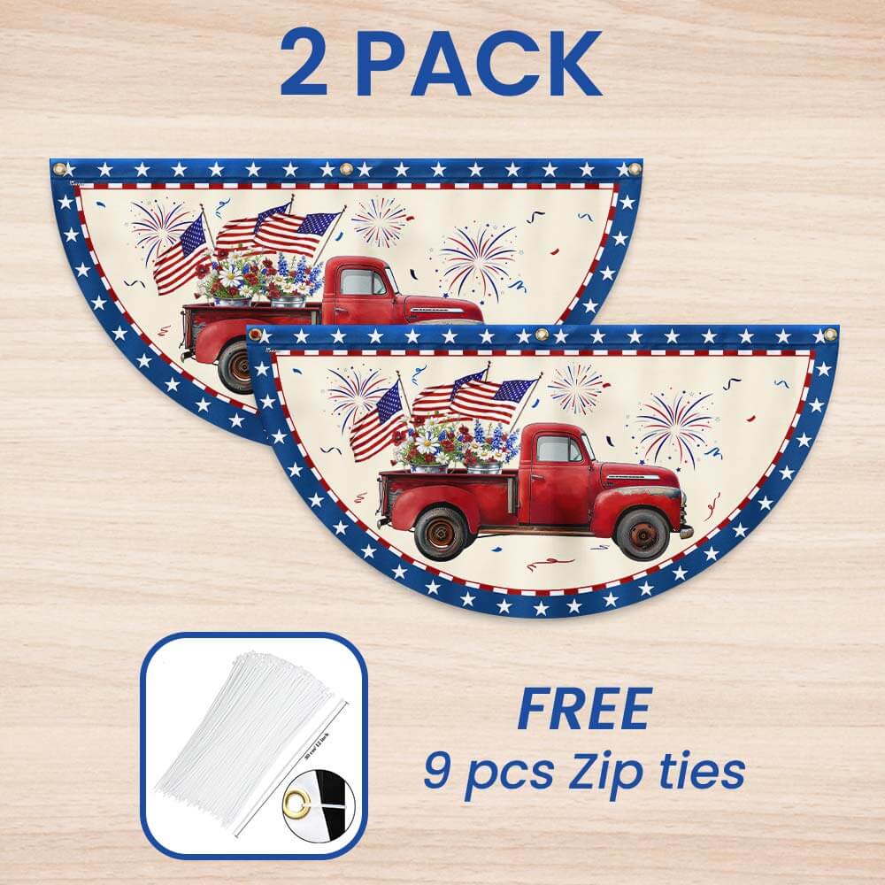 Bimipi American Flag - Patriotic Red Truck 4th Of july Independence Day Non-Pleated Fan Flag