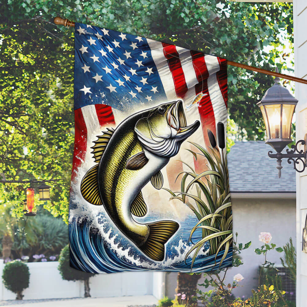 Bass Fishing American Flag