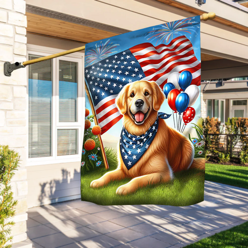 Bimipi American Flag - Golden Retriever Dog Happy 4th Of july Flag