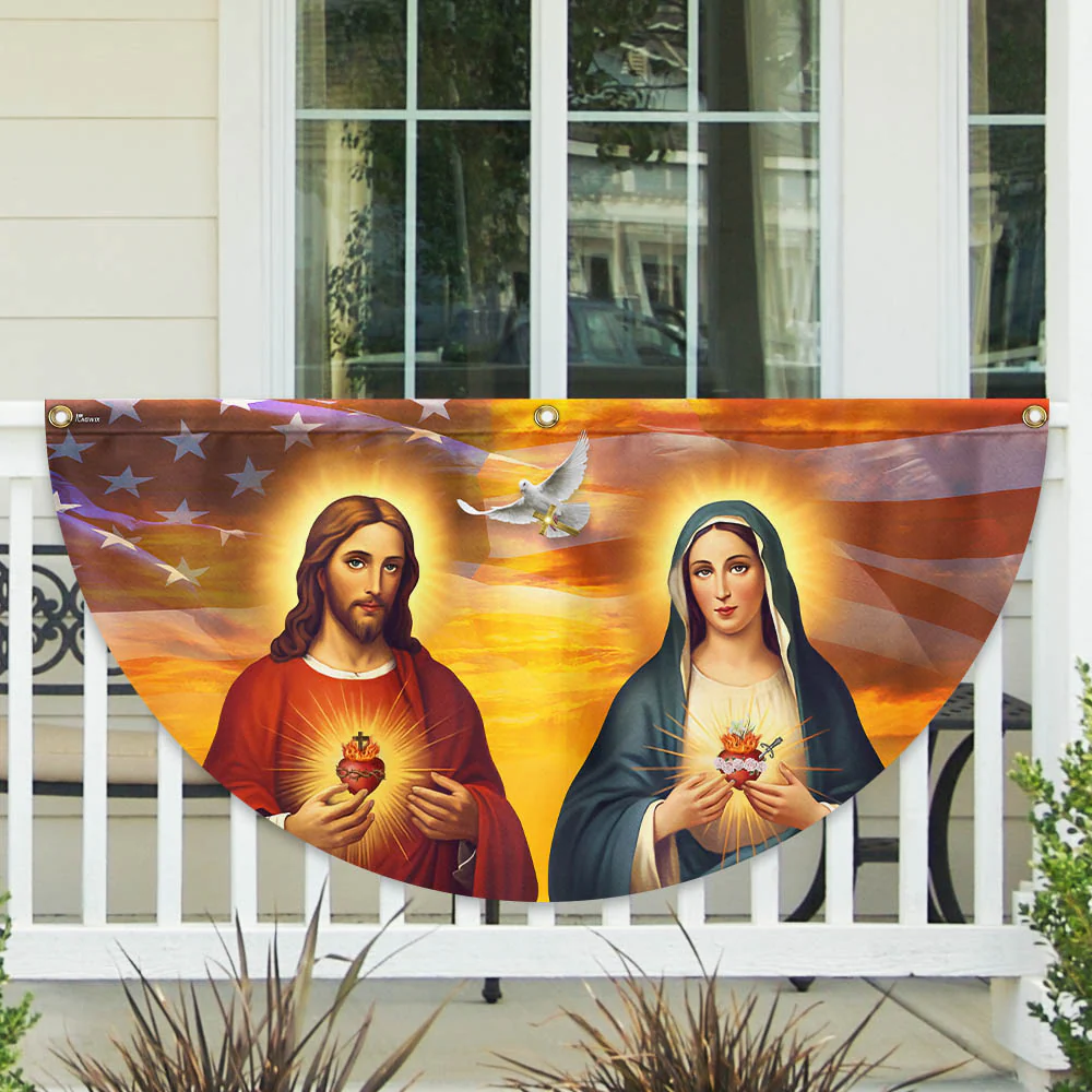 Sacred Heart of Jesus And Mary American Non-Pleated Fan Flag