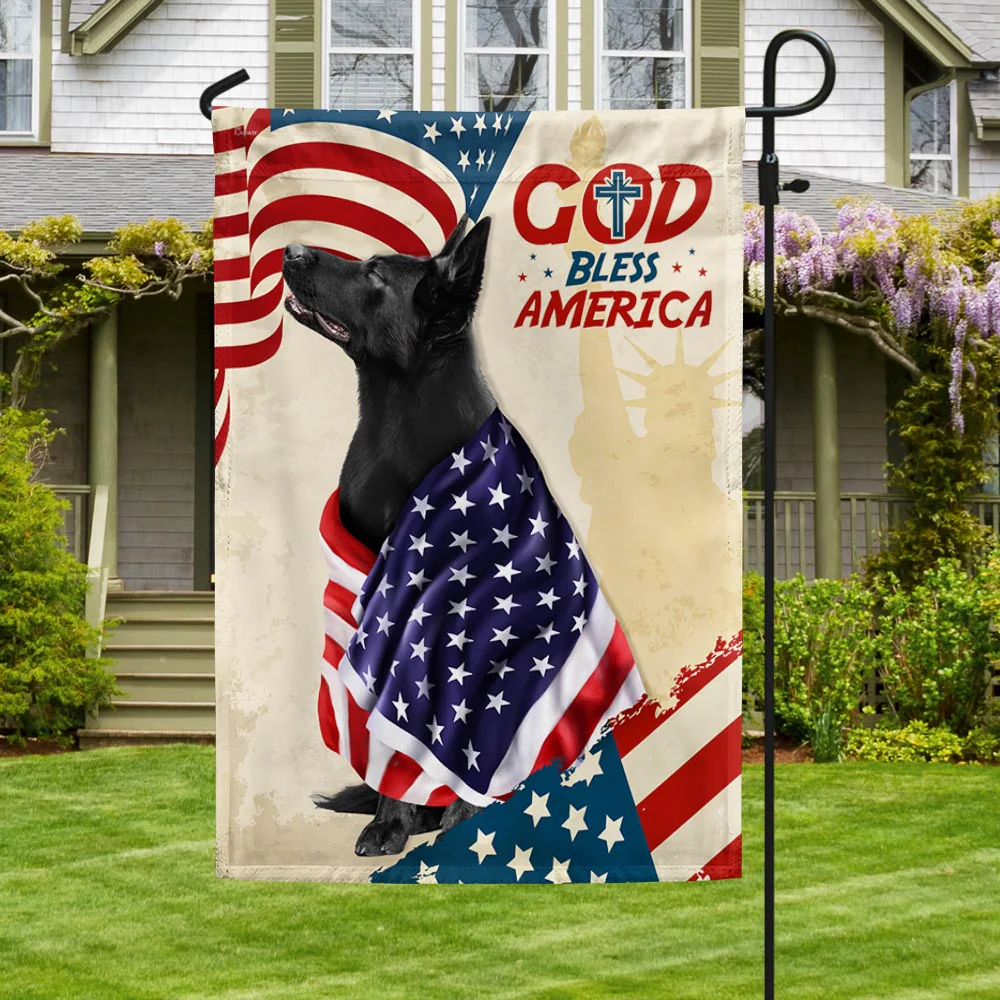 Patriotic Black German Shepherd Dog God Bless America American Flag Wrapped in Glory TQN1341Fv2