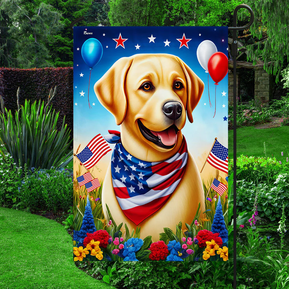 Bimipi American Flag - Patriotic Yellow Labrador Retriever Dog 4th Of july Flag