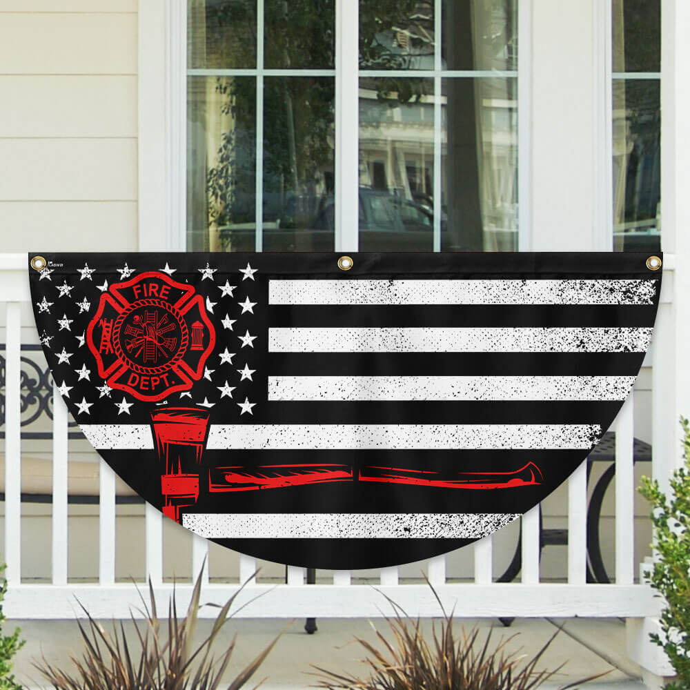 Firefighter Thin Red Line Fireman Non-Pleated Fan Flag