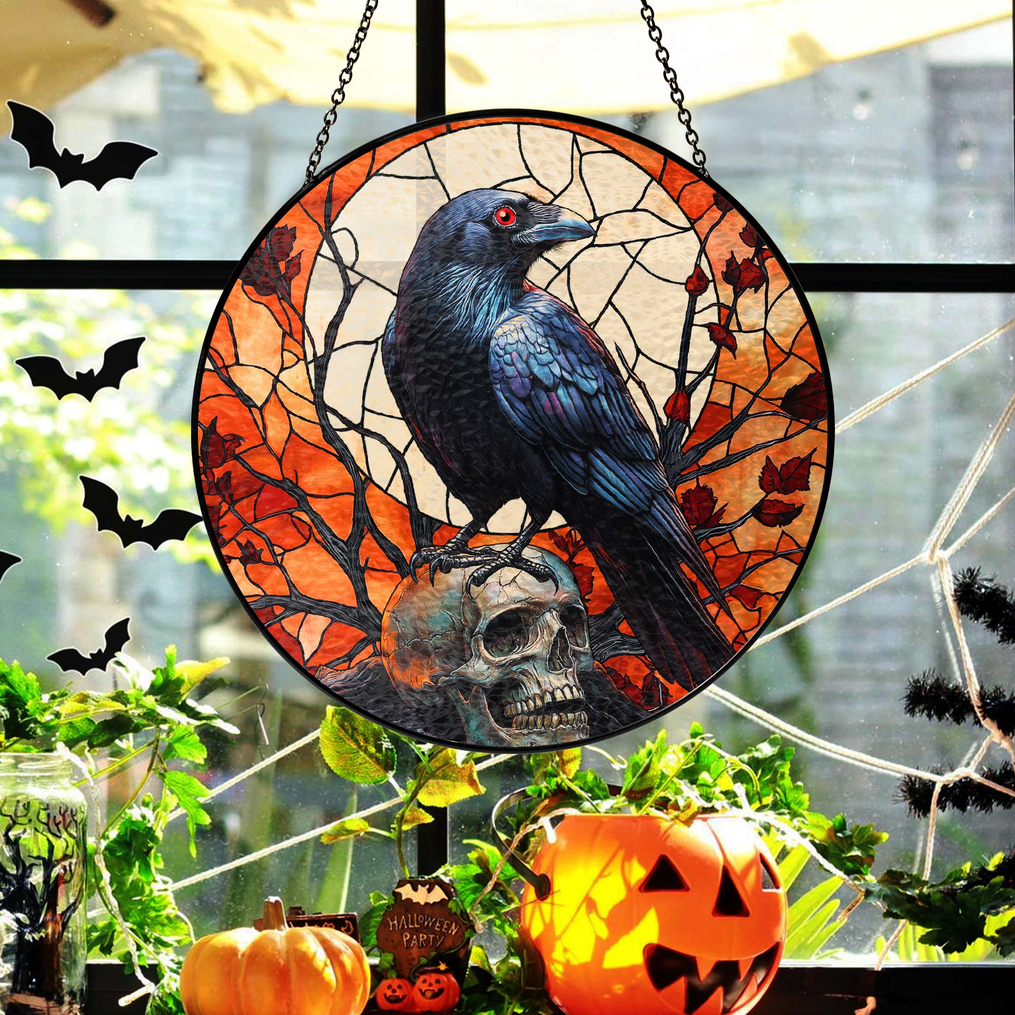 Raven Halloween Stained Glass Suncatcher 3-Day Shipping