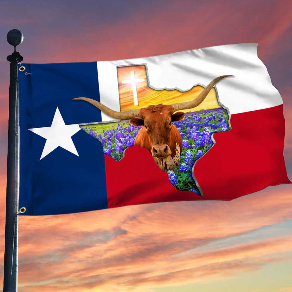 Texas Longhorn In Bluebonnets Grommet Flag