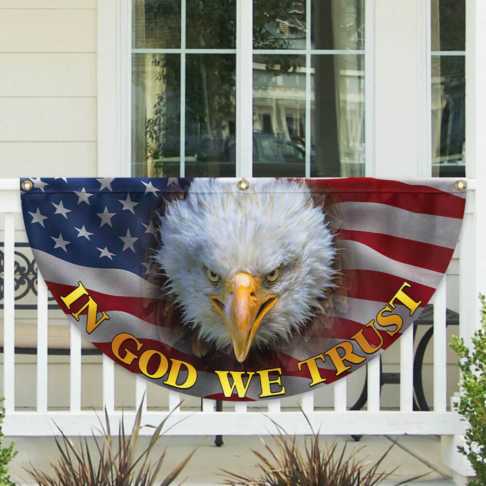 In God We Trust Bald Eagle American Non-Pleated Fan Flag