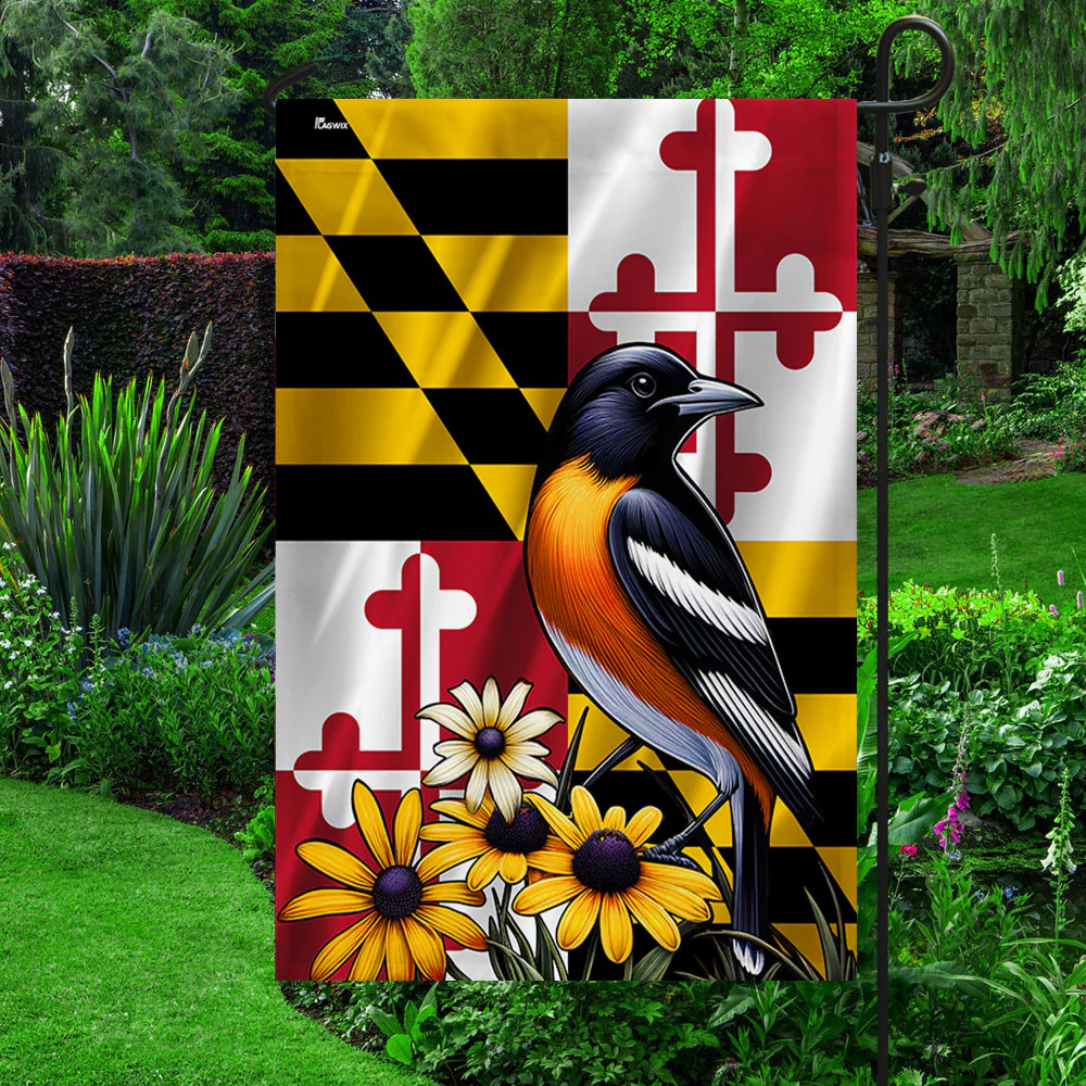 Bimipi  Maryland State Baltimore Oriole Bird and Black-eyed Susan Flower Flag