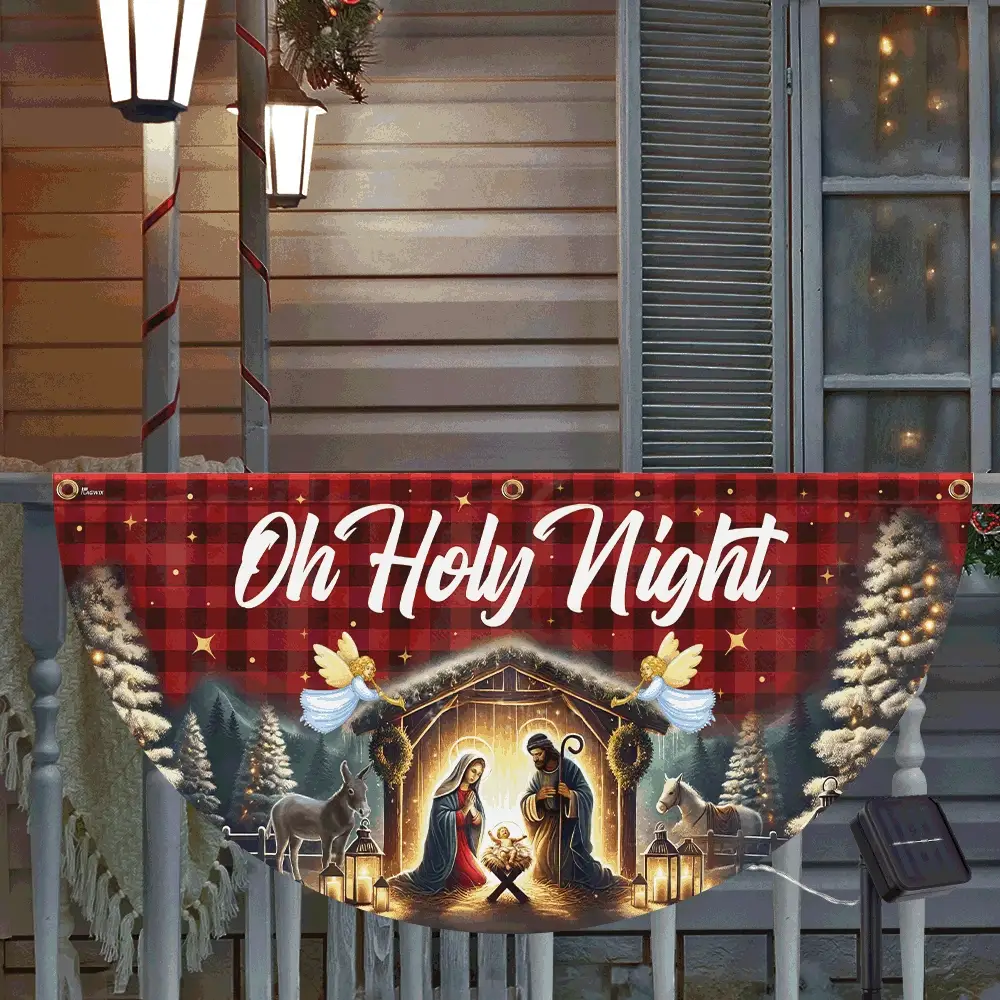 Nativity Of Jesus Christmas Silent Night Oh Holy Night Solar Led Fan Flag