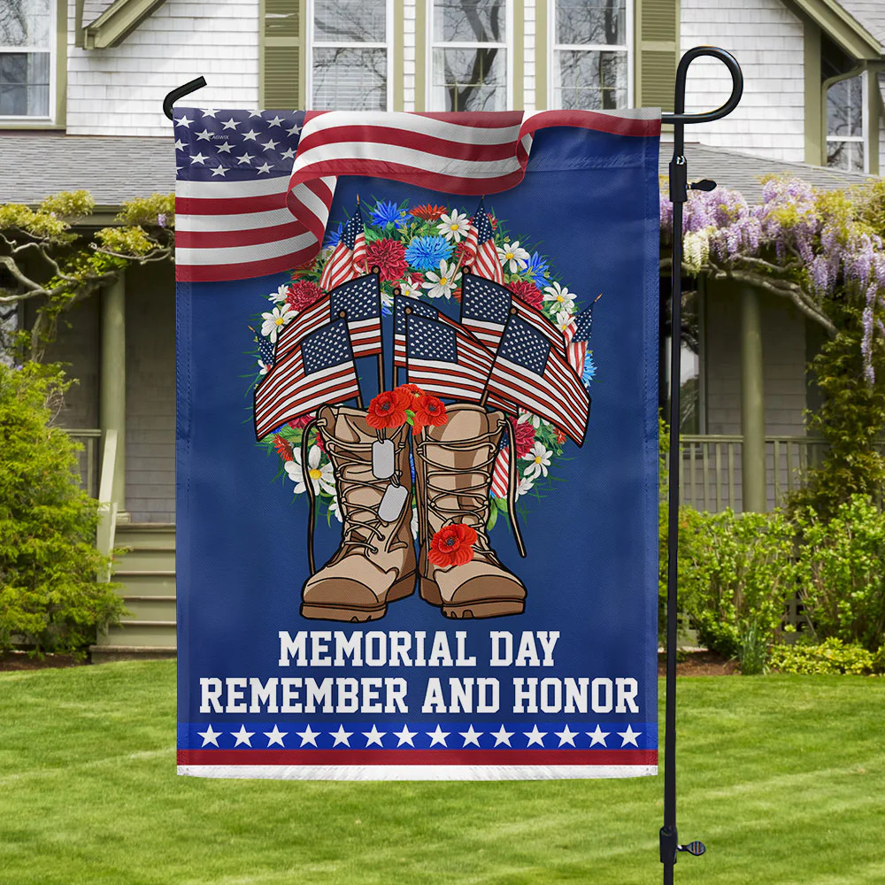 Bimipi American Flag - Memorial Day Veteran Boots American Wreath Remember and Honor Flag