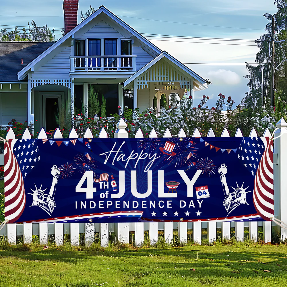 Happy 4th of july Independence Day  Patriotic American Fence Banner