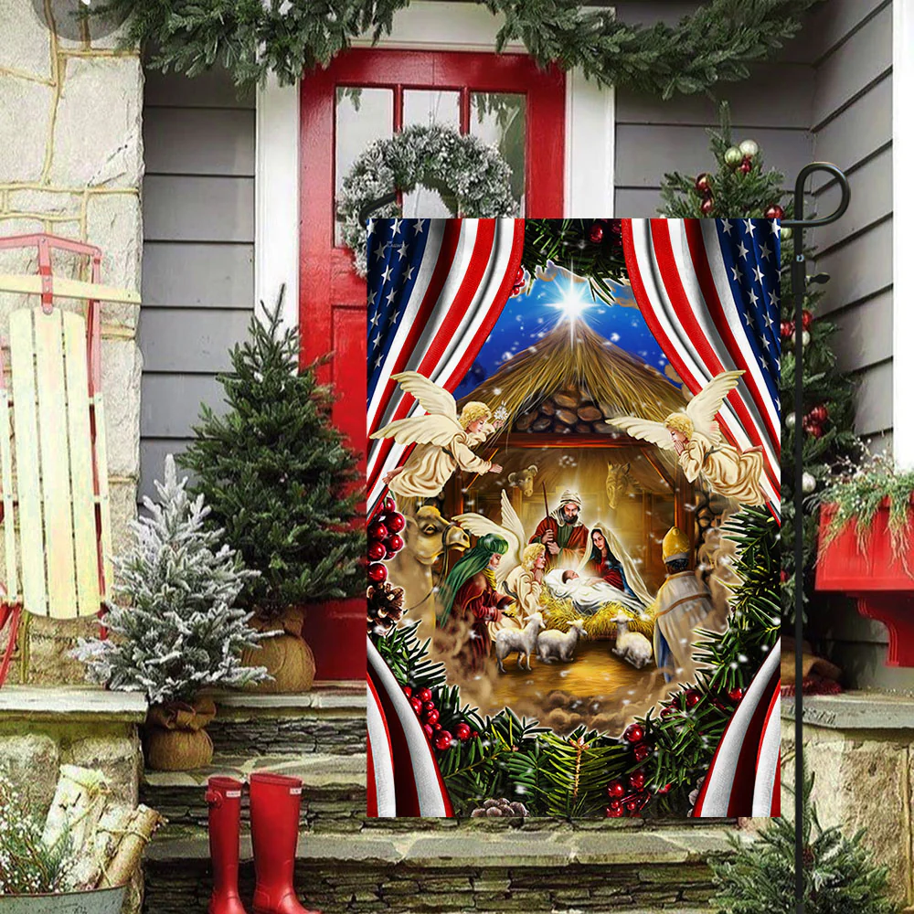 Christmas Is All About Jesus, Holy Family, Nativity Of Jesus Christmas American Flag 3-Day Shipping